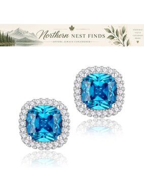 Square CZ Stud Earrings White Gold Plated Hypoallergenic Women
